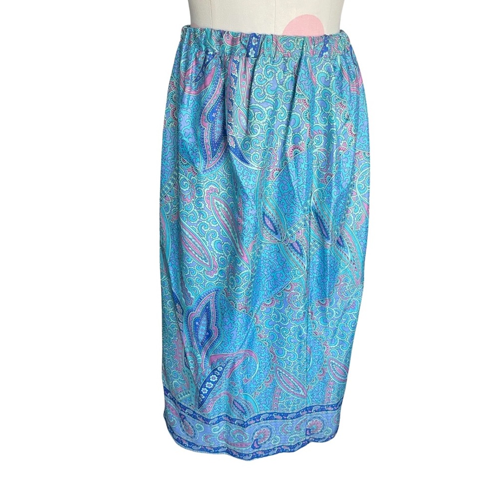 Sold 90's Polyester Paisley midi skirt in BRIGHT Blue Size 10 medium
